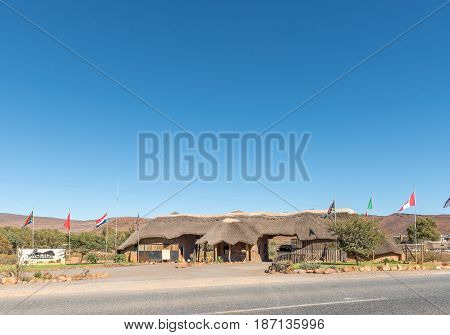 TOUWS RIVER SOUTH AFRICA - APRIL 2 2017: Entrance to the Aquila Game Reserve near Touws River a town in the Karoo region of the Western Cape Province