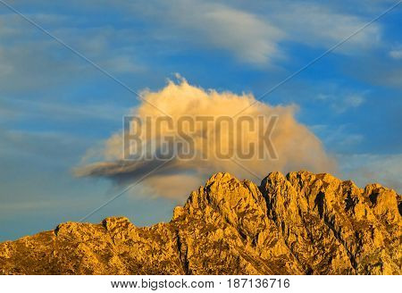 Beautiful sunset colors on a rocky crest in Le Devoluy Massif in Hautes-Alpes France.