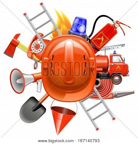 Vector Fire Prevention Concept with Helmet isolated on white background
