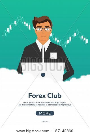 Poster Forex Trading. Forex Online, Online Trading. Stock Market Analysis, Finance. Flat Style Illus