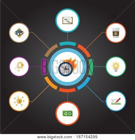 Flat Discussion, Financing, Coin And Other Vector Elements. Set Of Projects Flat Symbols Also Includes Arise, Time, Sponsor Objects.