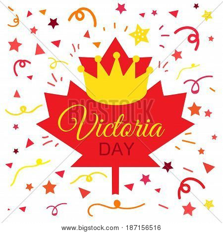 Happy Victoria Day Sticker And Banner With Royal Crown. Vector