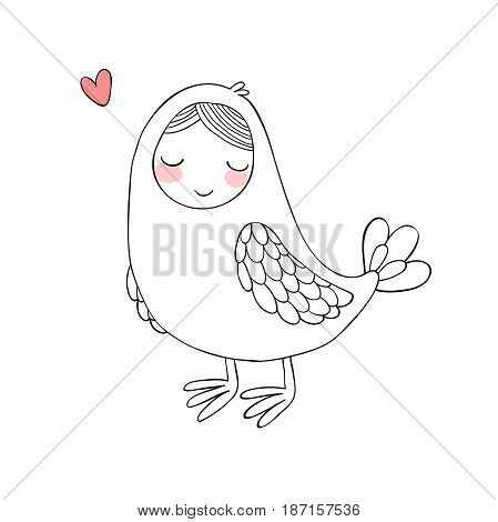 Girl Sirin. Mythological bird. Russian folklore. Isolated objects on white background. Vector illustration.