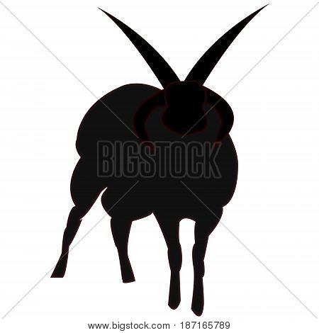 A flat vector illustration of a silhouetted satanic horned sheep.