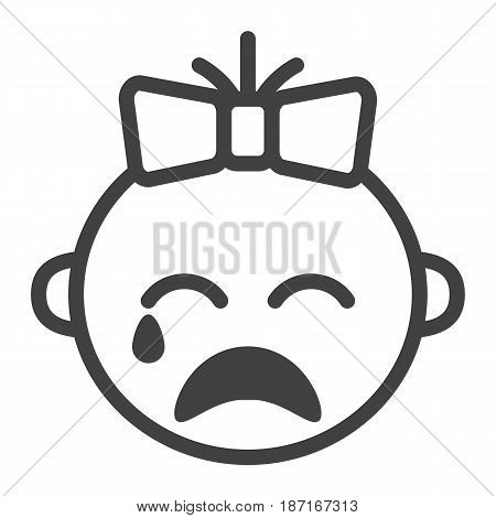 Baby girl cry line icon, child and infant, vector graphics, a linear pattern on a white background, eps 10.