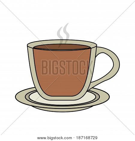 color image cartoon transparent cup of coffee with steam on dish vector illustration
