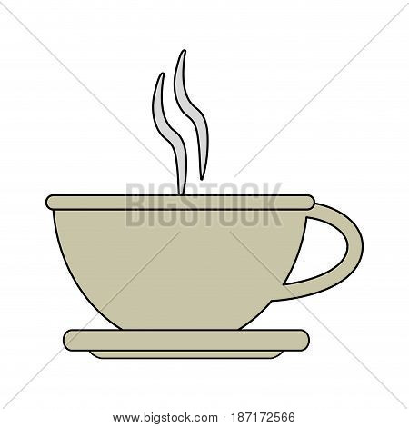 color image cartoon crockery cup of coffee with steam vector illustration