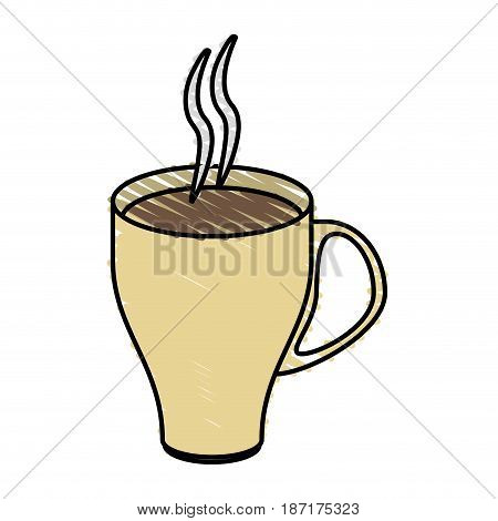 color crayon stripe cartoon crockery modern cup of coffee with steam vector illustration