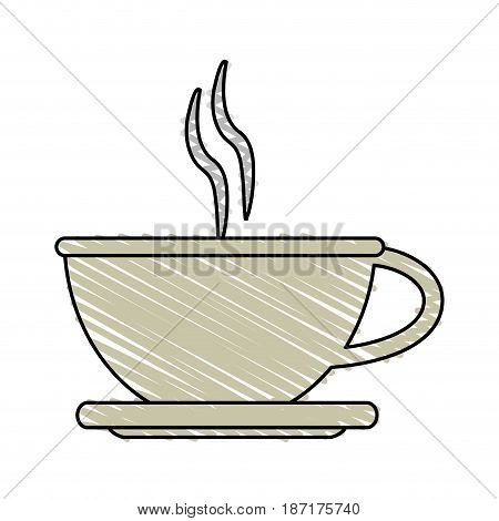 color crayon stripe cartoon crockery cup of coffee with steam vector illustration
