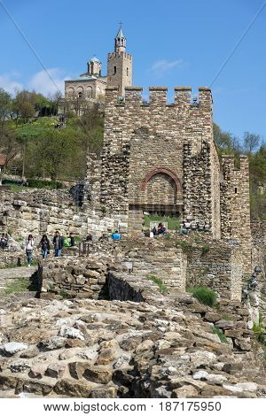 VELIKO TARNOVO, BULGARIA - 9 APRIL 2017: Ruins of The capital city of the Second Bulgarian Empire medieval stronghold Tsarevets, Veliko Tarnovo, Bulgaria