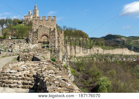 VELIKO TARNOVO, BULGARIA - 9 APRIL 2017: Ruins of The capital city of the Second Bulgarian Empire medieval stronghold Tsarevets, Veliko Tarnovo, Bulgaria