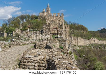 VELIKO TARNOVO, BULGARIA - 9 APRIL 2017: Ruins of The capital city of the Second Bulgarian Empire medieval stronghold Tsarevets, Veliko Tarnovo, Bulgaria