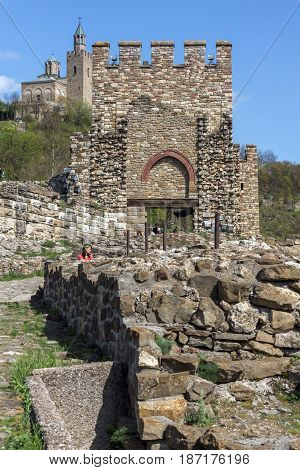 VELIKO TARNOVO, BULGARIA - 9 APRIL 2017: Ruins of The capital city of the Second Bulgarian Empire medieval stronghold Tsarevets, Veliko Tarnovo, Bulgaria