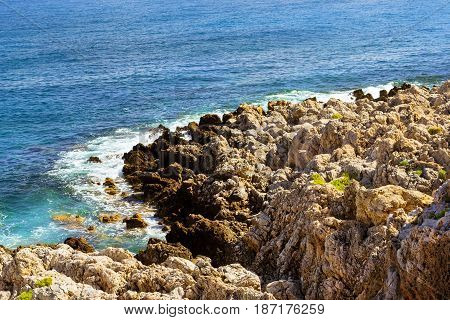 Waves Break On Rocky Shore Rethymno, Crete, Greece
