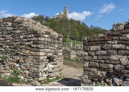 VELIKO TARNOVO, BULGARIA - 9 APRIL 2017: Ruins of The capital city of the Second Bulgarian Empire medieval stronghold Tsarevets, Veliko Tarnovo, Bulgaria
