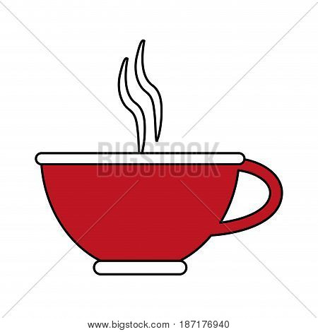 color silhouette image cartoon red porcelain cup of coffee with steam vector illustration