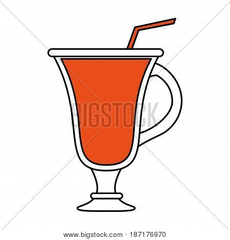 color silhouette image cartoon glass cup of cappucino with straw vector illustration