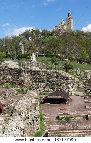 VELIKO TARNOVO, BULGARIA - 9 APRIL 2017: Ruins of The capital city of the Second Bulgarian Empire medieval stronghold Tsarevets, Veliko Tarnovo, Bulgaria