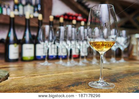 white glass of wine for tasting