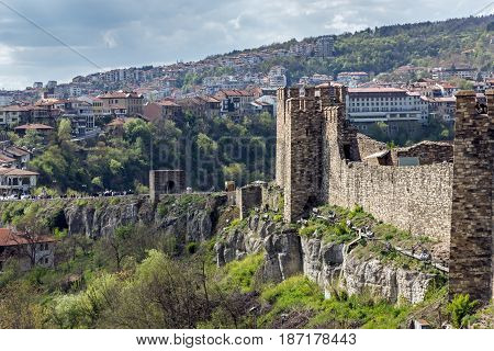VELIKO TARNOVO, BULGARIA - 9 APRIL 2017: Ruins of The capital city of the Second Bulgarian Empire medieval stronghold Tsarevets, Veliko Tarnovo, Bulgaria