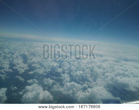Beautiful Skyline from Plane Window on Hot Sunny Day