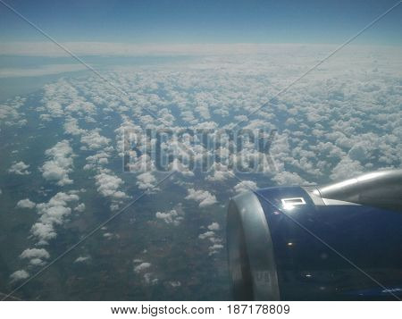 Beautiful Skyline from Plane Window on Hot Sunny Day