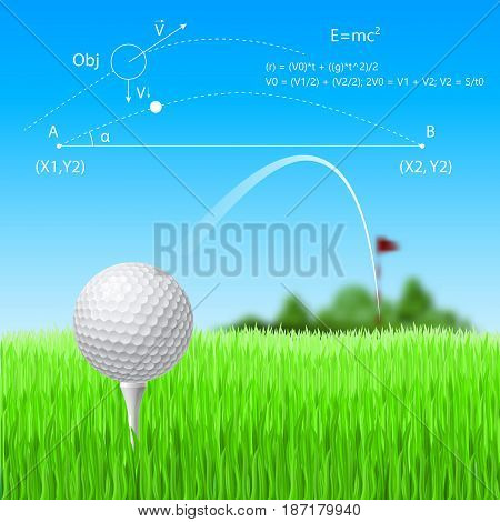 Golf Ball and Red Flag with Golf Course