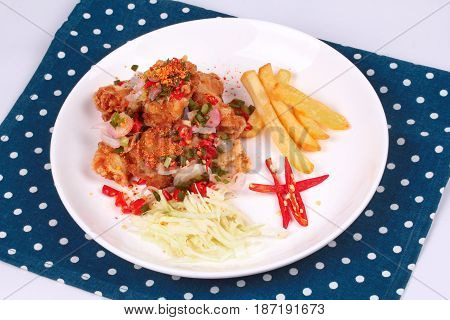 Spicy Crispy Deep-fried Karaoge Chicken Salad.