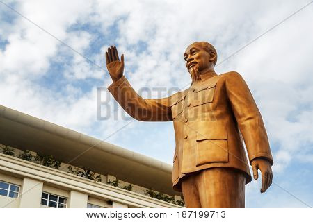 Bronze Statue Of President Ho Chi Minh On Sky Background