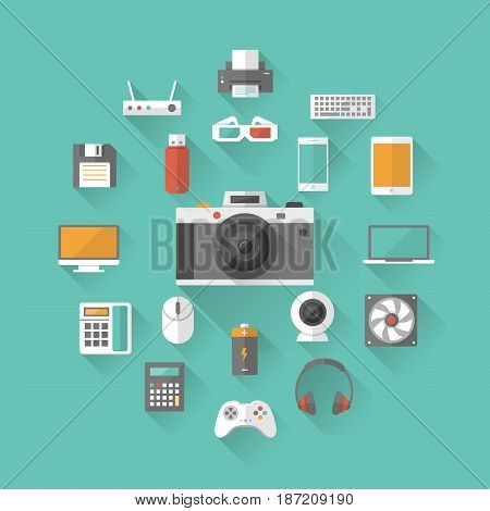 Set of technology and multimedia devices icons. Vector illustration