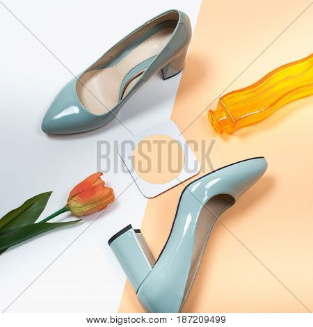 Shoes fashion. Stylish Trendy heels . Summer fashion Outfit, Luxury Party shoes. Minimal fashion concept.