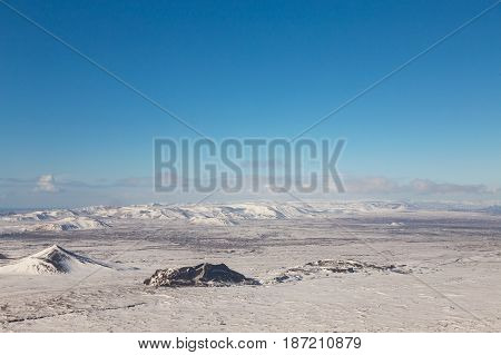 Beautiful Iceland winter season nautral mountain landscape with clear blue sky background