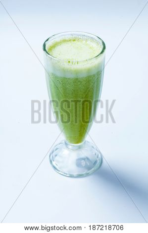 Green Vegetable Smoothie On White Backgroun. Celery Smoothies