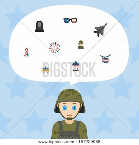Flat Tomb, Spectacles, Musical Instrument And Other Vector Elements. Set Of Day Flat Symbols Also Includes Glasses, Grave, Sparklers Objects.