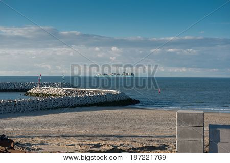 Construction of a port facility in Cadzand Holland on the North Sea