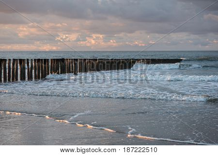 Low beam above the beach of Cadzand Holland on the North Sea