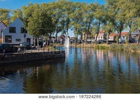 Town pond in Sluis Holland in nice weather