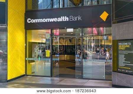 Commonwealth Bank Branch Entrance In Melbourne Cbd