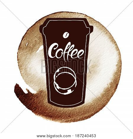 Cup drawn pour coffee with the inscription mix coffee with splashes and blots prints Cup vector 10