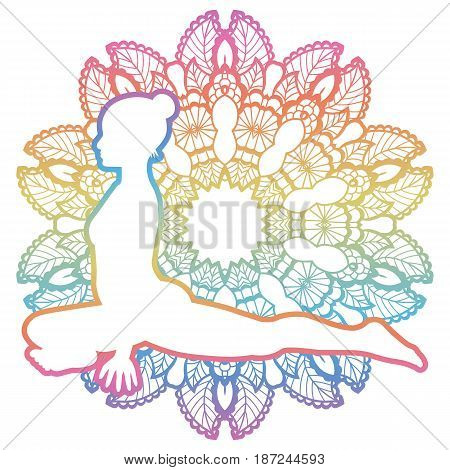 Mandala round background. Pigeon Yoga Pose. Kapotasana Vector illustration