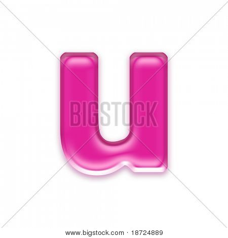 เจลลี่สีชมพูตัวอักษรแยกต่างหากบนพื้นหลังสีขาว - u