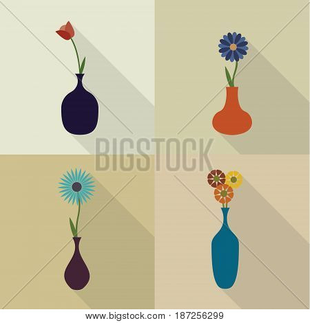 Vector illustration icon set of flowers, nature background