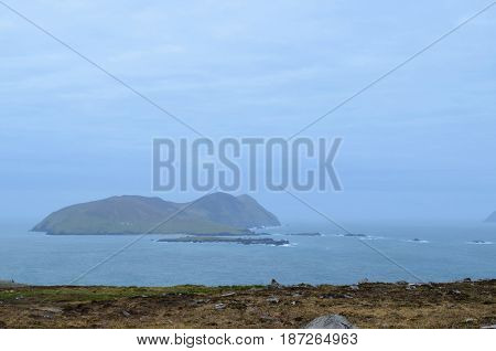 Beautiful scenic view of Great Blasket Island off of Ireland.