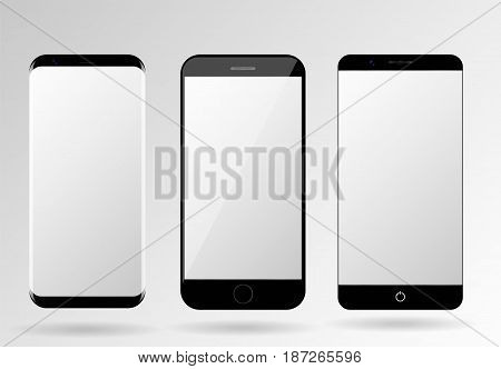 Smartphone mockup blank mobile phone template frameless cellphone set