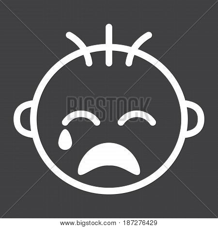 Baby boy cry line icon, child and infant, vector graphics, a linear pattern on a black background, eps 10.