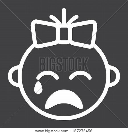 Baby girl cry line icon, child and infant, vector graphics, a linear pattern on a black background, eps 10.