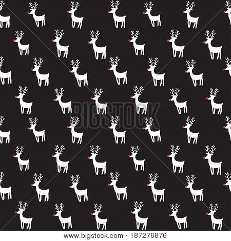 Deers with gold glitter noses on white background. New Year and Merry Christmas seamless vector pattern with rein deers in hipster style.