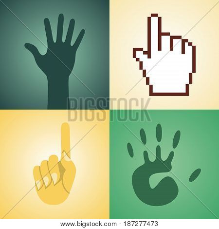 Vector flat illustration, icon set of hand