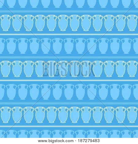 blue seamless pattern with many big amphora. vector