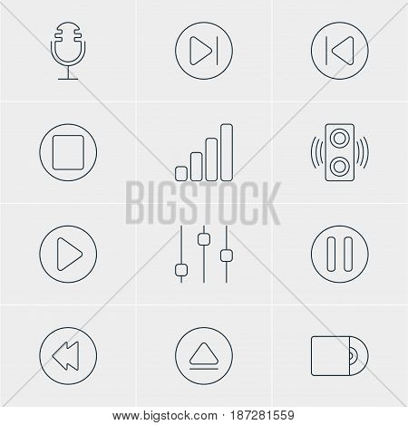 Vector Illustration Of 12 Music Icons. Editable Pack Of Subsequent, Compact Disk, Amplifier And Other Elements.